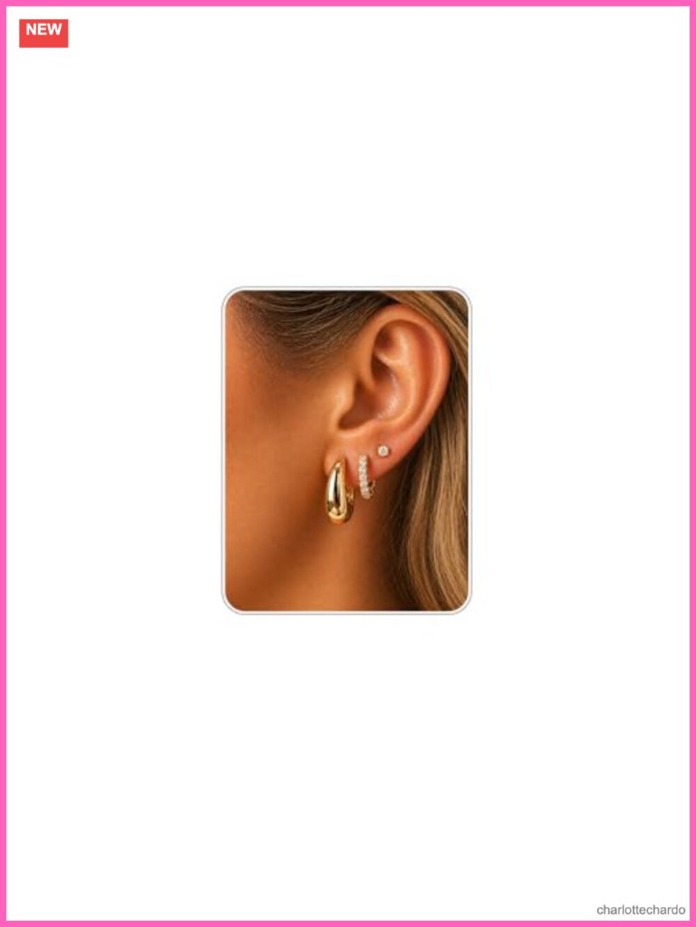 3 Pairs 14K Gold Plated Huggie Hoop & CZ Stud Earrings Set, Hypoallergenic